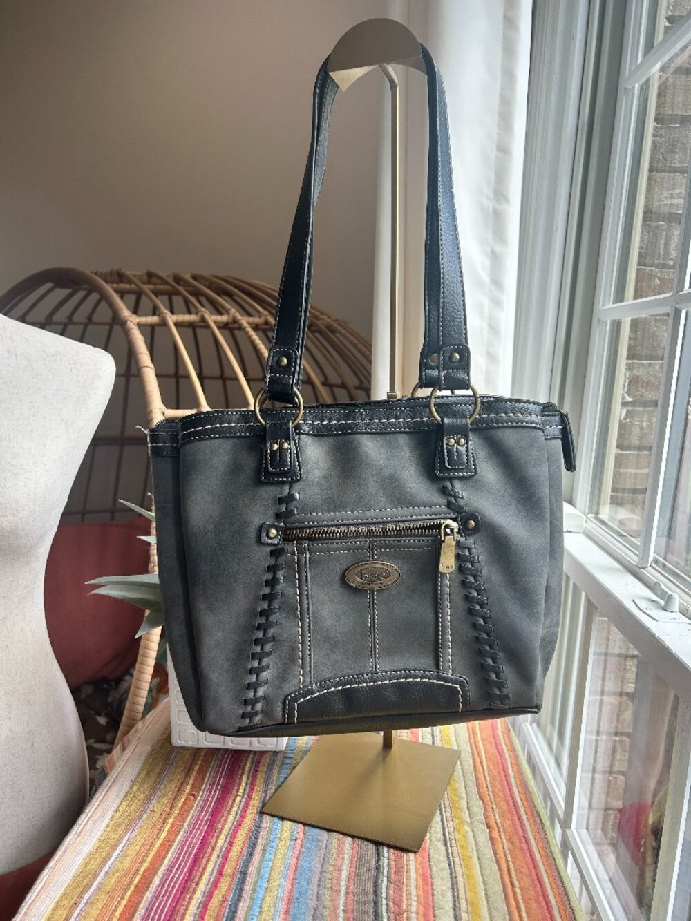 B.O.C. Born Concept Black & Charcoal Structured Tote Y2K Utility Chic